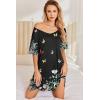 imageEkouaer 2 Pack Nightgowns for Women Short Sleeve Sleepshirt V Neck Nightshirt Casual Print SleepwearBlackButterfly
