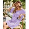 imageEkouaer 2 Pack Nightgowns for Women Short Sleeve Sleepshirt V Neck Nightshirt Casual Print SleepwearBlackLilac