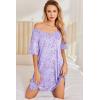 imageEkouaer 2 Pack Nightgowns for Women Short Sleeve Sleepshirt V Neck Nightshirt Casual Print SleepwearBlackPurple Love Heart