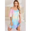 imageEkouaer 2 Pack Nightgowns for Women Short Sleeve Sleepshirt V Neck Nightshirt Casual Print SleepwearBlackTiedye
