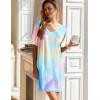 imageEkouaer 2 Pack Nightgowns for Women Short Sleeve Sleepshirt V Neck Nightshirt Casual Print SleepwearBlackTiedye