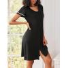 imageEkouaer Nightgowns for Women Button Down Sleep Shirt Short Sleeve Night Shirt Soft Pajama Dress V Neck Sleepwear With PocketsBlack