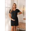imageEkouaer Nightgowns for Women Button Down Sleep Shirt Short Sleeve Night Shirt Soft Pajama Dress V Neck Sleepwear With PocketsBlack