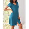 imageEkouaer Nightgowns for Women Button Down Sleep Shirt Short Sleeve Night Shirt Soft Pajama Dress V Neck Sleepwear With PocketsBlue Green