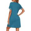 imageEkouaer Nightgowns for Women Button Down Sleep Shirt Short Sleeve Night Shirt Soft Pajama Dress V Neck Sleepwear With PocketsBlue Green