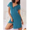 imageEkouaer Nightgowns for Women Button Down Sleep Shirt Short Sleeve Night Shirt Soft Pajama Dress V Neck Sleepwear With PocketsBlue Green