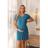 imageEkouaer Nightgowns for Women Button Down Sleep Shirt Short Sleeve Night Shirt Soft Pajama Dress V Neck Sleepwear With PocketsBlue Green