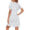 imageEkouaer Nightgowns for Women Button Down Sleep Shirt Short Sleeve Night Shirt Soft Pajama Dress V Neck Sleepwear With PocketsGrey Stars