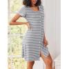 imageEkouaer Nightgowns for Women Button Down Sleep Shirt Short Sleeve Night Shirt Soft Pajama Dress V Neck Sleepwear With PocketsGrey Stripes