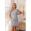 imageEkouaer Nightgowns for Women Button Down Sleep Shirt Short Sleeve Night Shirt Soft Pajama Dress V Neck Sleepwear With PocketsGrey Stripes