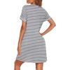 imageEkouaer Nightgowns for Women Button Down Sleep Shirt Short Sleeve Night Shirt Soft Pajama Dress V Neck Sleepwear With PocketsGrey Stripes