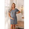 imageEkouaer Nightgowns for Women Button Down Sleep Shirt Short Sleeve Night Shirt Soft Pajama Dress V Neck Sleepwear With PocketsMid Grey