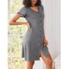 imageEkouaer Nightgowns for Women Button Down Sleep Shirt Short Sleeve Night Shirt Soft Pajama Dress V Neck Sleepwear With PocketsMid Grey