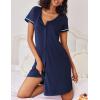 imageEkouaer Nightgowns for Women Button Down Sleep Shirt Short Sleeve Night Shirt Soft Pajama Dress V Neck Sleepwear With PocketsNavy Blue