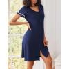 imageEkouaer Nightgowns for Women Button Down Sleep Shirt Short Sleeve Night Shirt Soft Pajama Dress V Neck Sleepwear With PocketsNavy Blue
