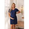 imageEkouaer Nightgowns for Women Button Down Sleep Shirt Short Sleeve Night Shirt Soft Pajama Dress V Neck Sleepwear With PocketsNavy Blue