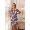 imageEkouaer Nightgowns for Women Button Down Sleep Shirt Short Sleeve Night Shirt Soft Pajama Dress V Neck Sleepwear With PocketsPink Flower