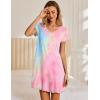 imageEkouaer Nightgowns for Women Short Sleeve Sleepshirt V neck Short Nightshirt Pullover Soft Ruffled Sleepwear Tie Dye M