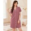 imageEkouaer Womens Cotton Nightgowns Button Down Sleep Shirts Soft Night Shirts Night DressDark Pink