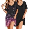 imageEkouaer 2 Pack Nightgowns for Women Short Sleeve Sleepshirt V Neck Nightshirt Casual Print SleepwearAblackGradient Cherry Blossoms