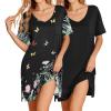 imageEkouaer 2 Pack Nightgowns for Women Short Sleeve Sleepshirt V Neck Nightshirt Casual Print SleepwearBlackButterfly