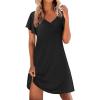 imageEkouaer Nightgowns for Women Short Sleeve Night Gown Comfy Sleep Shirt Soft Sleep Dress Pleated SleepwearAblack