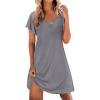 imageEkouaer Nightgowns for Women Short Sleeve Night Gown Comfy Sleep Shirt Soft Sleep Dress Pleated SleepwearAmedium Gray
