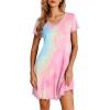 imageEkouaer Nightgowns for Women Short Sleeve Sleepshirt V neck Short Nightshirt Pullover Soft Ruffled Sleepwear Tie Dye M