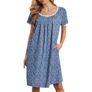 imageEkouaer Moo Moos for Women Short Sleeve House Dresses with Pockets Pleated Mumu Dress Soft Nightgowns SXXXLBlue White  Red Florals