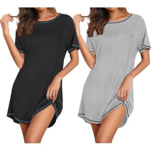 imageEkouaer Nightgowns for Women 2 Pack Night Gowns Short Sleeve Sleepshirts Pullover Nightshirts Soft Sleepwear SXXXLBlackLight Grey