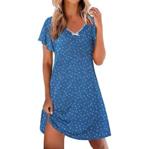 imageEkouaer Nightgowns for Women Short Sleeve Night Gown Comfy Sleep Shirt Soft Sleep Dress Pleated SleepwearBlue Dog Paw