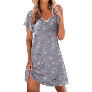 imageEkouaer Nightgowns for Women Short Sleeve Night Gown Comfy Sleep Shirt Soft Sleep Dress Pleated SleepwearGray Coffee
