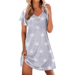imageEkouaer Nightgowns for Women Short Sleeve Night Gown Comfy Sleep Shirt Soft Sleep Dress Pleated SleepwearGray Stars