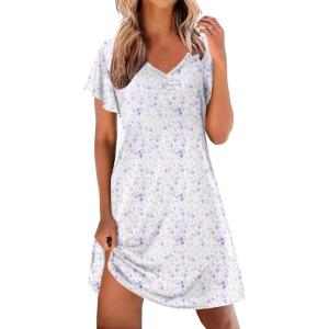 imageEkouaer Nightgowns for Women Short Sleeve Night Gown Comfy Sleep Shirt Soft Sleep Dress Pleated SleepwearWhite Flowers