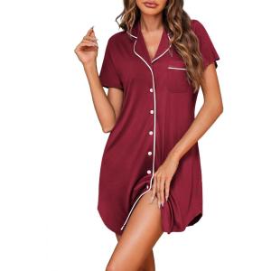imageEkouaer Womens Cotton Nightgowns Button Down Sleep Shirts Soft Night Shirts Night DressRed