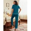 imageEkouaer Cotton Pajamas Sets for Women 2 Piece Button Down Short Sleeve Pj Set with Long Pants Lounge Set Soft Sleepwear SXXLBlue Green