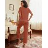 imageEkouaer Cotton Pajamas Sets for Women 2 Piece Button Down Short Sleeve Pj Set with Long Pants Lounge Set Soft Sleepwear SXXLClay