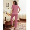 imageEkouaer Cotton Pajamas Sets for Women 2 Piece Button Down Short Sleeve Pj Set with Long Pants Lounge Set Soft Sleepwear SXXLDark Pink