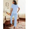 imageEkouaer Cotton Pajamas Sets for Women 2 Piece Button Down Short Sleeve Pj Set with Long Pants Lounge Set Soft Sleepwear SXXLLight Blue
