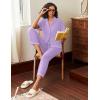 imageEkouaer Cotton Pajamas Sets for Women 2 Piece Button Down Short Sleeve Pj Set with Long Pants Lounge Set Soft Sleepwear SXXLLilac