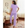 imageEkouaer Cotton Pajamas Sets for Women 2 Piece Button Down Short Sleeve Pj Set with Long Pants Lounge Set Soft Sleepwear SXXLLilac