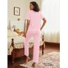 imageEkouaer Cotton Pajamas Sets for Women 2 Piece Button Down Short Sleeve Pj Set with Long Pants Lounge Set Soft Sleepwear SXXLPink
