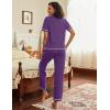 imageEkouaer Cotton Pajamas Sets for Women 2 Piece Button Down Short Sleeve Pj Set with Long Pants Lounge Set Soft Sleepwear SXXLPurple