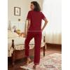 imageEkouaer Cotton Pajamas Sets for Women 2 Piece Button Down Short Sleeve Pj Set with Long Pants Lounge Set Soft Sleepwear SXXLWine Red