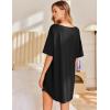 imageEkouaer Nightgown for Women Bamboo Viscose Sleepshirt short sleeve Nightshirt V Neck T shirt Night gown Boyfriend SleepwearBlack