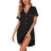 imageEkouaer Nightgowns for Women Button Down Night Gowns Short Sleeve Sleep Shirt V Neck Nightshirt Soft Sleepwear Pajams DressBlack