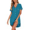 imageEkouaer Nightgowns for Women Button Down Night Gowns Short Sleeve Sleep Shirt V Neck Nightshirt Soft Sleepwear Pajams DressBlue Green