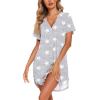 imageEkouaer Nightgowns for Women Button Down Night Gowns Short Sleeve Sleep Shirt V Neck Nightshirt Soft Sleepwear Pajams DressGrey Star