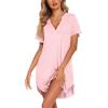 imageEkouaer Nightgowns for Women Button Down Night Gowns Short Sleeve Sleep Shirt V Neck Nightshirt Soft Sleepwear Pajams DressMisty Rose