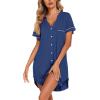 imageEkouaer Nightgowns for Women Button Down Night Gowns Short Sleeve Sleep Shirt V Neck Nightshirt Soft Sleepwear Pajams DressNavy
